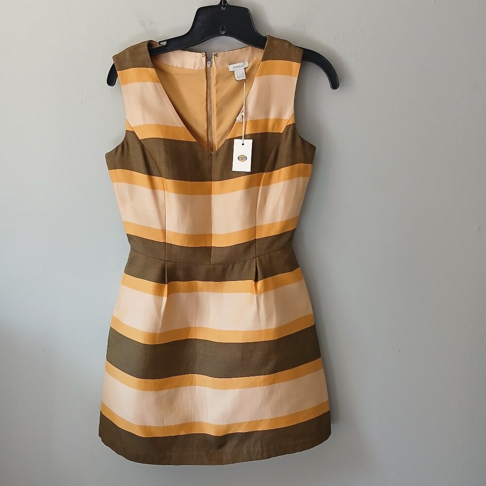Fossil Eliza Dress Size 0 Mini‎ Dress Cotton Silk Striped Pockets Lined NWT $168